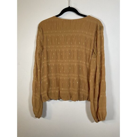 ASTR THE LABEL Top Womens XL Long Balloon Sleeve Gold Metallic Blouse Flowy - Picture 2 of 6